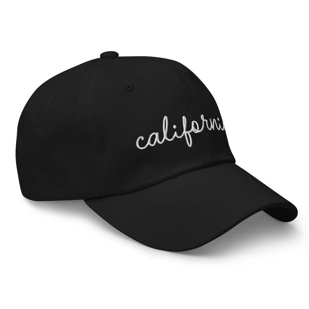 California State Map Embroidered Baseball Cap - Low Profile, Brushed Cotton, Adjustable Black Hat