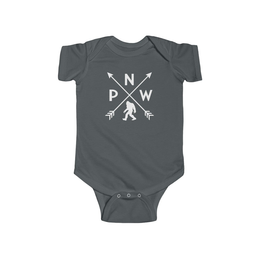 PNW Arrows Sasquatch Baby Bodysuit Charcoal / NB (0-3M) - The Northwest Store