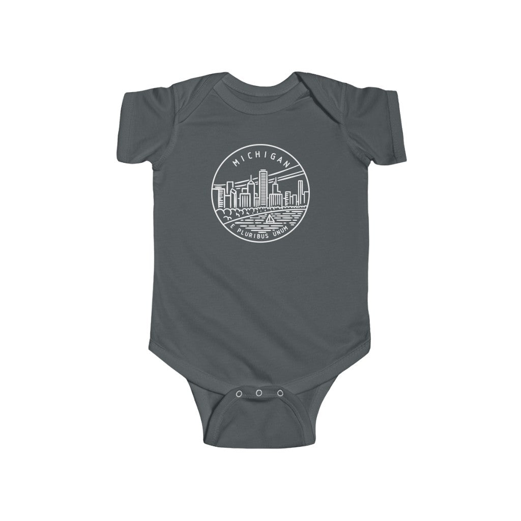 State Of Michigan Baby Bodysuit Charcoal / NB (0-3M) - The Northwest Store