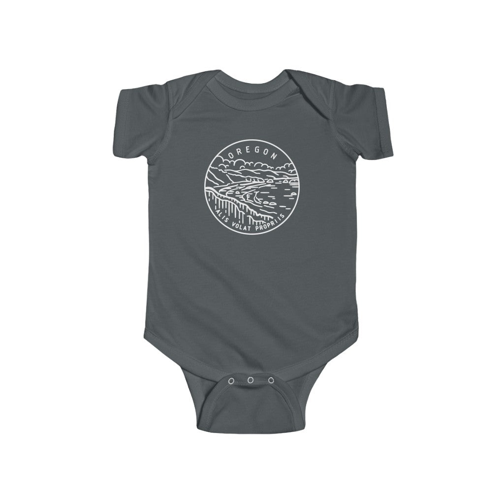 State Of Oregon Baby Bodysuit Charcoal / NB (0-3M) - The Northwest Store