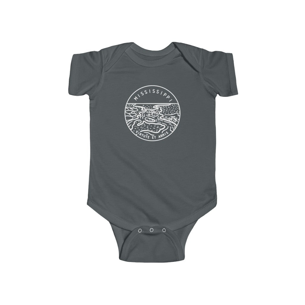 State Of Mississippi Baby Bodysuit Charcoal / NB (0-3M) - The Northwest Store