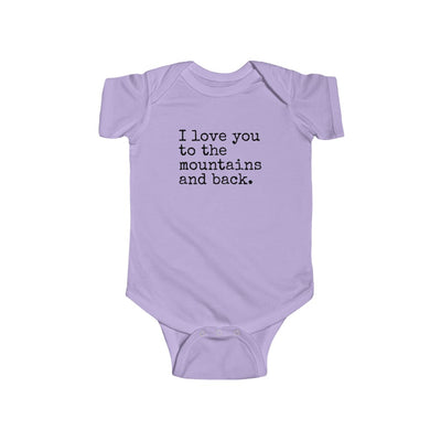 I Love You To The Mountains And Back Baby Bodysuit Lavender / 6M - The Northwest Store