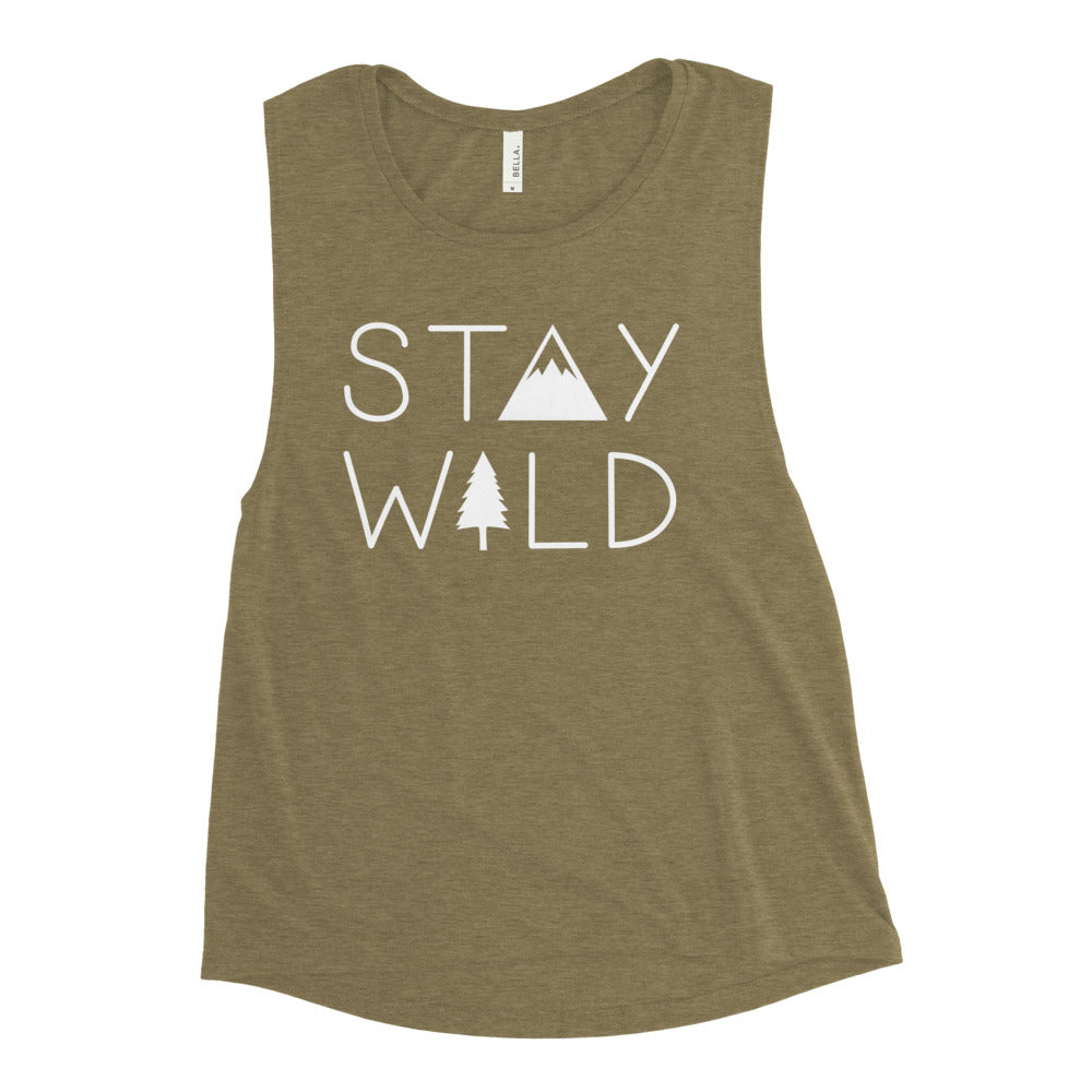 Stay Wild Women's Muscle Tank Heather Olive / S - The Northwest Store